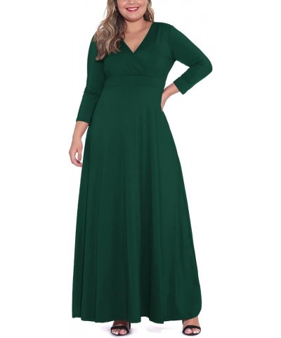 Women's Solid V-Neck 3/4 Sleeve Plus Size Evening Party Maxi Dress Dark Green $18.35 Dresses