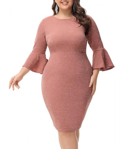 Plus Size Dress for Women Elegant Bell Sleeve Wedding Guest Dress Pencil Bodycon Business Work Cocktail Dresses Nude Pink $29...