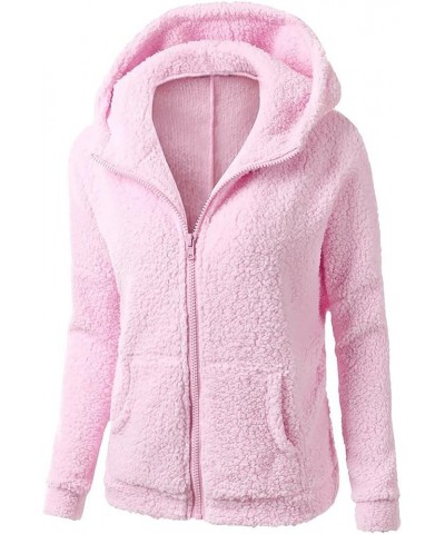 Women's Sherpa Fleece Jacket Plus Size Hooded Winter Warm Teddy Coat Zip Up Soft Fluffy Hoodies Jackets With Pockets 01-pink ...