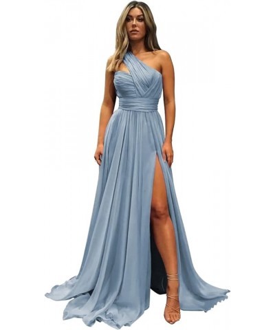 Women's One Shoulder Bridesmaid Dresses for Wedding Slit Pleated Chiffon Formal Evening Gowns with Pockets. Dusty Blue $30.79...