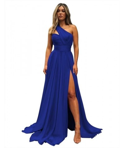 Women's One Shoulder Bridesmaid Dresses for Wedding Slit Pleated Chiffon Formal Evening Gowns with Pockets. Dusty Blue $30.79...