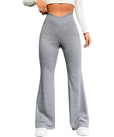 Women's Crossover Flare Leggings High Waisted Bell Bottom Long Pants Grey $13.02 Leggings