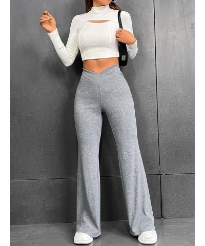 Women's Crossover Flare Leggings High Waisted Bell Bottom Long Pants Grey $13.02 Leggings