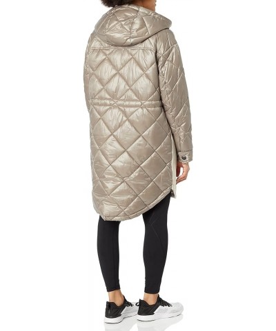 Women's Faux Wool Mix Coat with Quilted Back and Sleeves Zip Front Hooded Jacket Khaki $61.61 Jackets