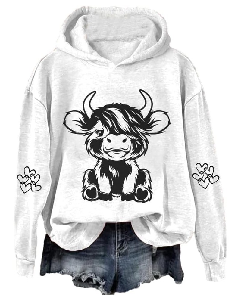 Highland Cow Hoodie Highland Cow Sweatshirts for Women Vintage Western Cow Graphic Country Western Sweatshirts White $14.66 H...