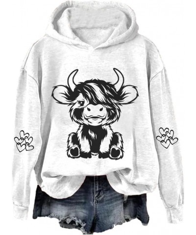 Highland Cow Hoodie Highland Cow Sweatshirts for Women Vintage Western Cow Graphic Country Western Sweatshirts White $14.66 H...