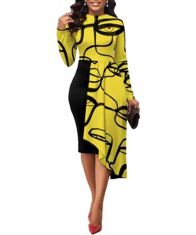 Women's Fit and Flare Midi Dress Floral Asymmetrical Hem Flowy Ruffles Bodycon Tea Party Dresses 1006-yellow Black Floral $24...