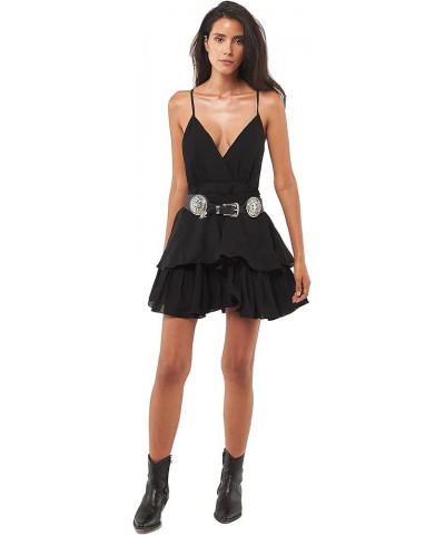 Women's V-Neck Tiered Check Mini Dress Black $34.45 Dresses