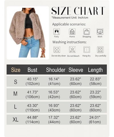 Women's Cropped Faux Fur Jacket Winter Fashion Long Sleeve Open Front Cardigan Fluffy Shaggy Warm Short Coat Khaki $24.50 Coats