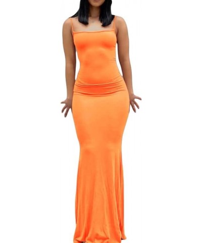 Women's Hollow Out Sexy Maxi Dress Spaghetti Straps Bodycon Y2K Long Dress Casual Summer E-Girl Party Clubwear Solid Orange $...