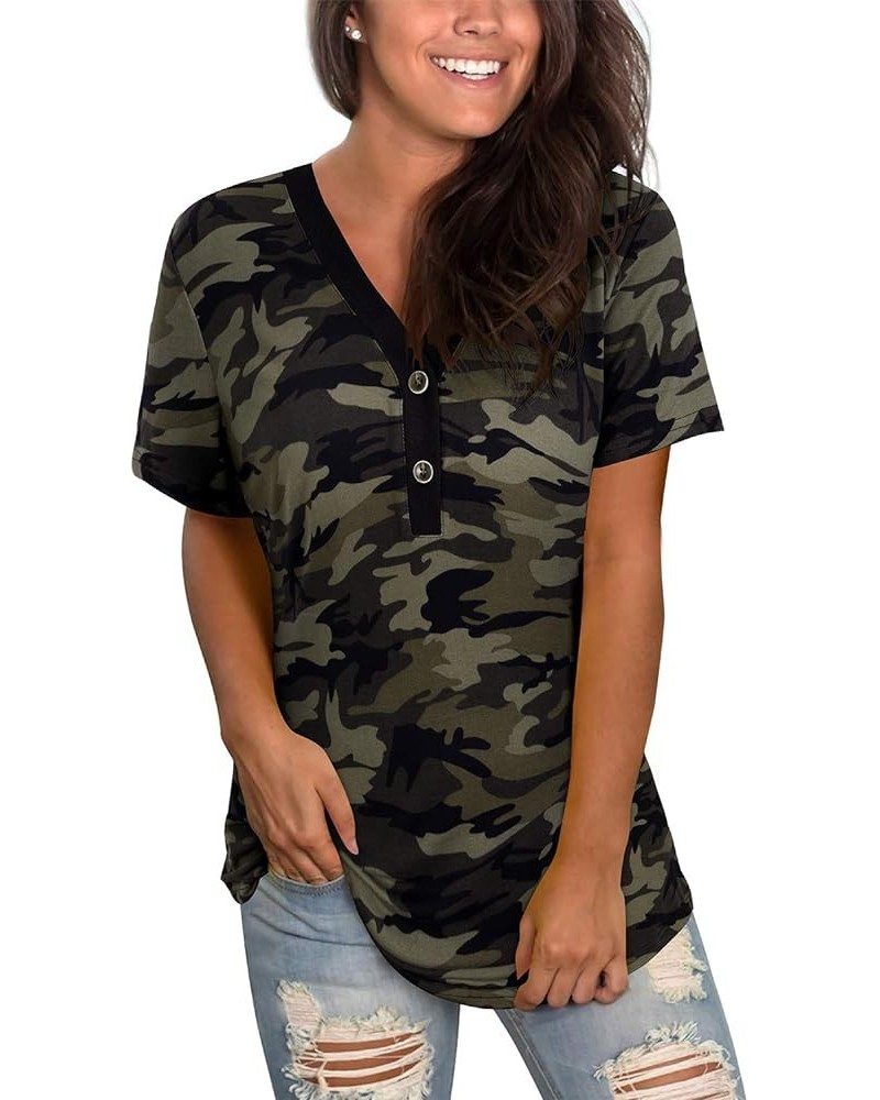 Women's V Neck Long Sleeve Shirts Button Down Tunic Blouses Fall Basic Tops Tee 2023 A1-camo01-284 $12.09 Tops