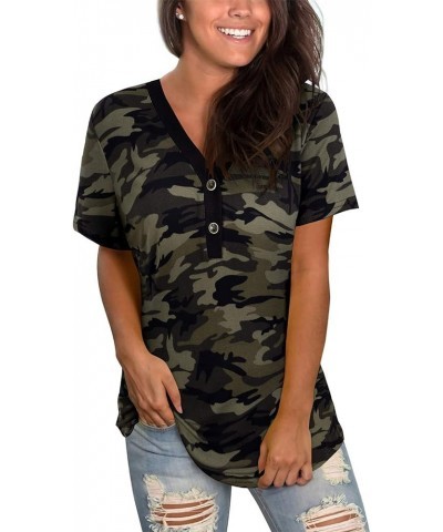 Women's V Neck Long Sleeve Shirts Button Down Tunic Blouses Fall Basic Tops Tee 2023 A1-camo01-284 $12.09 Tops