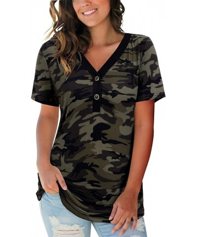 Women's V Neck Long Sleeve Shirts Button Down Tunic Blouses Fall Basic Tops Tee 2023 A1-camo01-284 $12.09 Tops