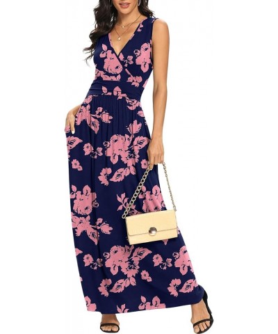 Women Sleeveless Deep V Neck Loose Plain Long Maxi Casual Dress 01 Jy Navy Blue Rose $20.50 Dresses