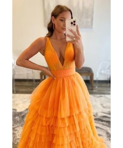 Tiered Tulle Prom Dresses for Women Long V Neck Ball Gown Ruffle Layered Formal Evening Dress Silver $35.52 Dresses