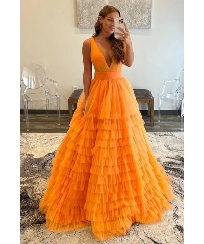 Tiered Tulle Prom Dresses for Women Long V Neck Ball Gown Ruffle Layered Formal Evening Dress Silver $35.52 Dresses