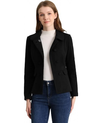 Women's Peter Pan Collar Peacoat Double Breasted Short Coat Black $31.31 Blazers