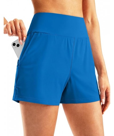 Women's 3" High Waisted Swim Shorts with Zipper Pocket Quick Dry Board Shorts for Women Swimsuit Shorts with Liner Vivid Blue...