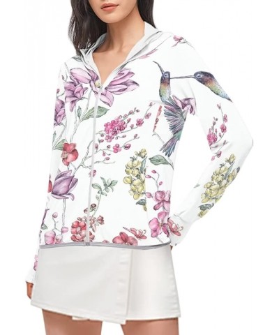 Women's Lightweight Sun Shirt Full Zip Workout Jackets Plus Size Beautiful Hummingbird Floral $13.99 Jackets