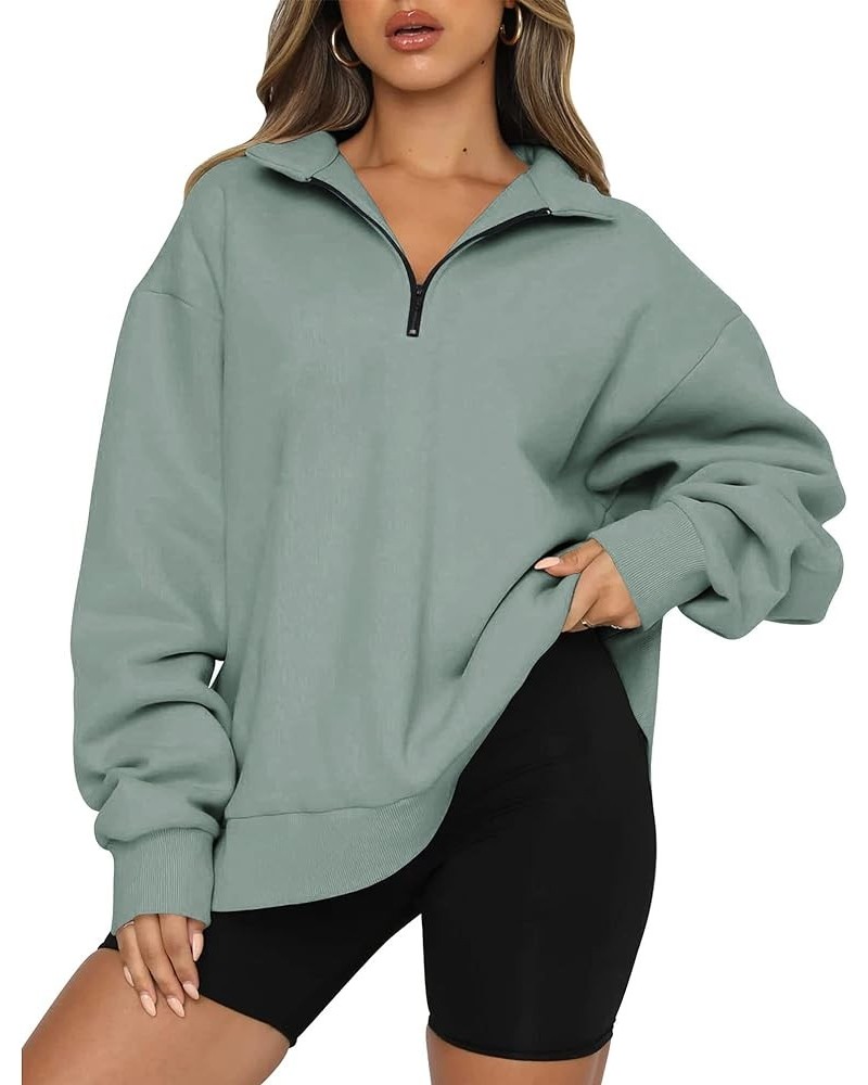 Women's Quarter Zip Sweatshirt 2024 Fall Spring Oversized Casual Hoodies Long Sleeve Workout Pullover Y2K Clothes Solid Grey ...