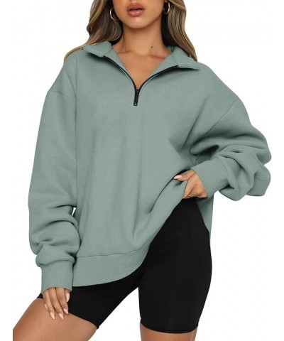 Women's Quarter Zip Sweatshirt 2024 Fall Spring Oversized Casual Hoodies Long Sleeve Workout Pullover Y2K Clothes Solid Grey ...