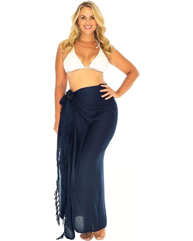 Womens Plus Size Sarong Swimsuit Cover Up Solid Beach Wear Bikini Wrap Skirt with Coconut Clip Navy Blue $15.48 Swimsuits