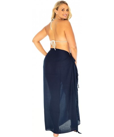 Womens Plus Size Sarong Swimsuit Cover Up Solid Beach Wear Bikini Wrap Skirt with Coconut Clip Navy Blue $15.48 Swimsuits