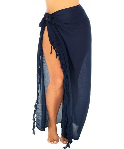 Womens Plus Size Sarong Swimsuit Cover Up Solid Beach Wear Bikini Wrap Skirt with Coconut Clip Navy Blue $15.48 Swimsuits