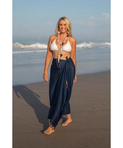 Womens Plus Size Sarong Swimsuit Cover Up Solid Beach Wear Bikini Wrap Skirt with Coconut Clip Navy Blue $15.48 Swimsuits