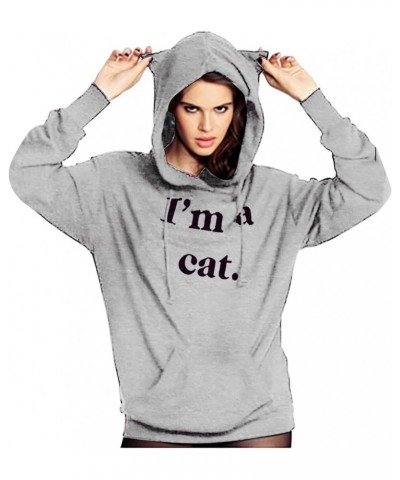 Vintage Hoodies Personality Cool Letter Cat Ear Hooded Sweater Top Tunic Hoodies for Women Grey $11.57 Hoodies & Sweatshirts