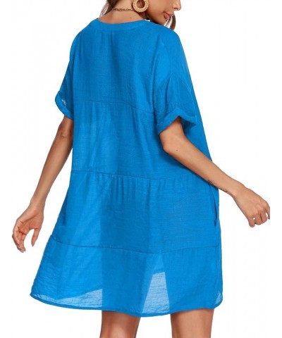 Women's Swimsuit Coverups Bikini Beach Swimwear Cover Up A-line Bathing Suit Cover Up Dress with Pockets A_blue $17.91 Swimsuits