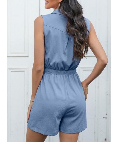 Women's Summer Trooper Utility Cargo Rompers Drawstring Waisted Sleeveless Button Down Pockets Jumpsuits Ashleigh Blue $15.58...