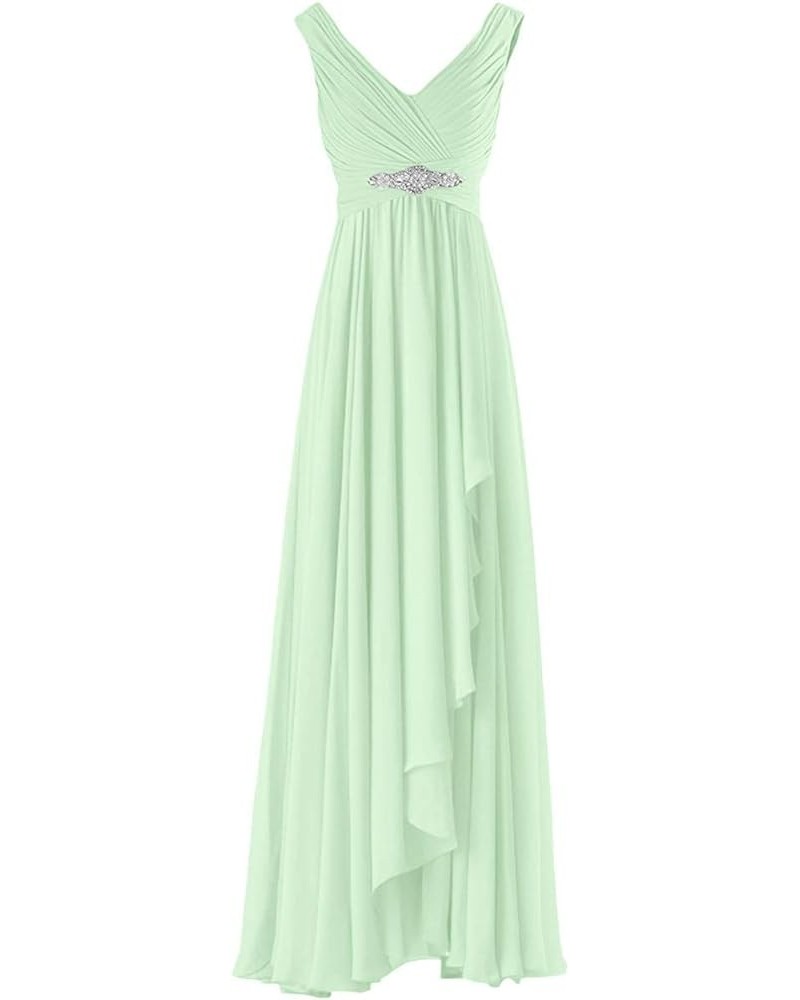 Bridesmaid Dresses V Neck Mother of The Bride Dresses Long Evening Formal Dress Ruffles Beaded Womens Mint Green $32.56 Dresses