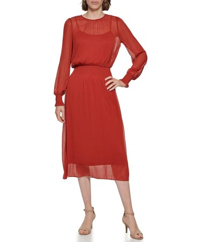 Women's Sintched Waist Midi Dress Cinnamon $22.18 Dresses