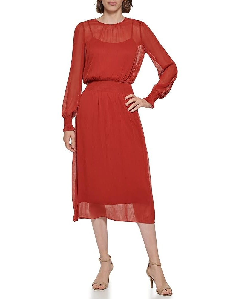 Women's Sintched Waist Midi Dress Cinnamon $22.18 Dresses