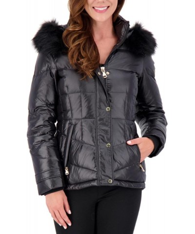 Womens Down Faux Fur Puffer Jacket Black XL $68.20 Coats