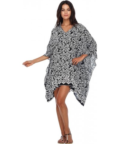 Womens Short Beach Swimsuit Cover Up Loose Caftan Poncho Beach Tunic Dress Midnight Black $22.24 Swimsuits