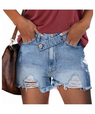 Crossover Juniors Jean Shorts Stretchy Mid Waisted Denim Shorts Casual Summer Hot Shorts G Light Blue $17.39 Shorts