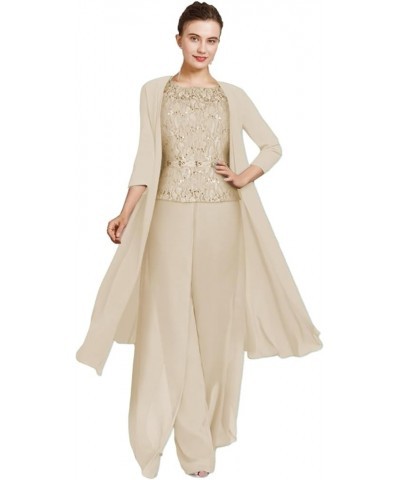 Mother of The Bride Pantsuits Jumpsuits with Jacket Chiffon Wedding Guest Dresses for Women Formal Evening Gowns Long Gold $4...