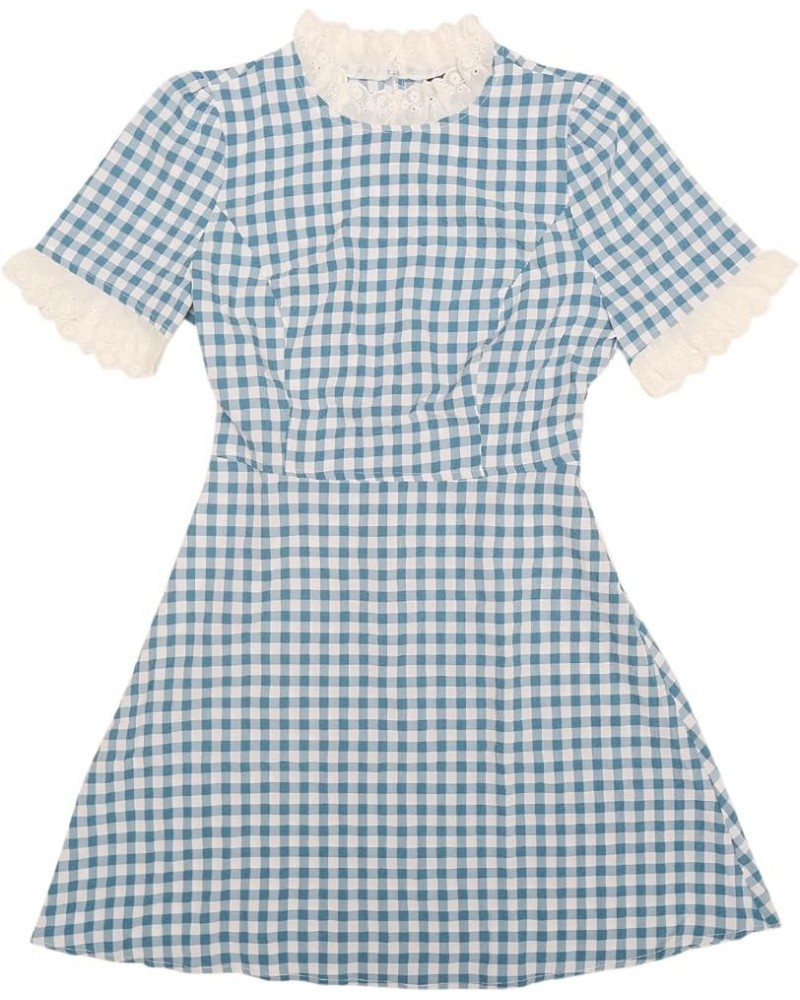 Women's Halloween Dorothy Dress Costume Summer Ruffle Neck Lace Panel Short Sleeve Check Gingham Dress Lake Blue $15.30 Others