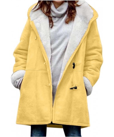 Plus Size Winter Coats For Women Warm Sherpa Fleece Lined Jackets Comfy Hooded Parka Faux Suede Pea Coat Outerwear 05-yellow ...