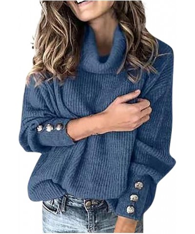 Plus Size Sweaters for Women Fashion Knit Jumper Womens Long Sleeve Tops Casual Ladies Solid Blouses Clothes 1-blue $9.67 Swe...