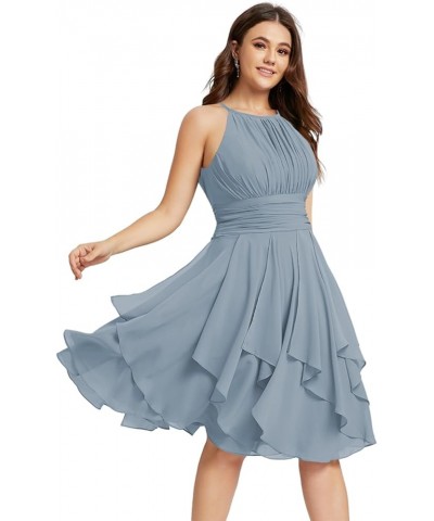 Halter Short Bridesmaid Dresses 2024 A Line Ruffle Pleated Summer Formal Dresses with Pockets for Women Wedding TN051 Dusty B...