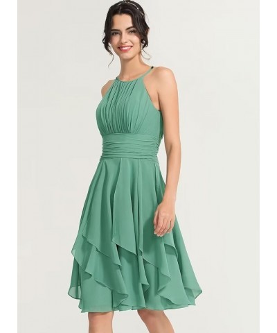 Halter Short Bridesmaid Dresses 2024 A Line Ruffle Pleated Summer Formal Dresses with Pockets for Women Wedding TN051 Dusty B...