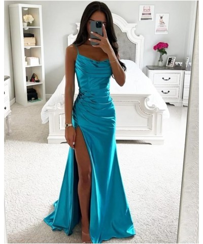 Satin Prom Dresses Long with Slit Cowl Neck Pleated A-Line Formal Gown Bridesmaid Dresses for Women Plum $34.19 Dresses