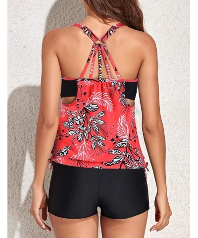 Double Layer Tankini Swimsuits for Women Blouson Swim Top with Boy Shorts Athletic Two Piece Bathing Suits Flower Red $22.25 ...