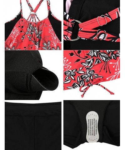 Double Layer Tankini Swimsuits for Women Blouson Swim Top with Boy Shorts Athletic Two Piece Bathing Suits Flower Red $22.25 ...