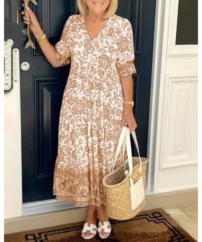 Hermosor Dresses V Neck Bohemian Dress for Women,Summer Causal Floral Printed Beach Dress,Short Loose Waist Puff Sleeve Dress...