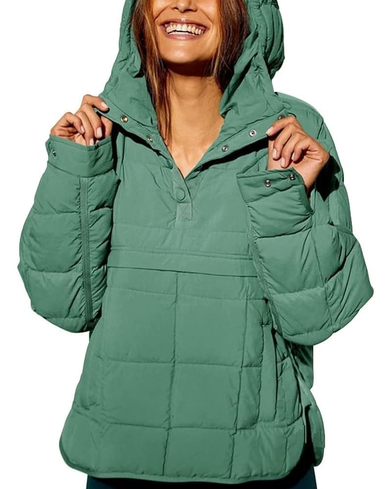 Womens's Lightweight Down Coat Long Sleeve Button Quilted Pullover Puffer Jacket Packable Hooded Oversized Winter Coat Green ...