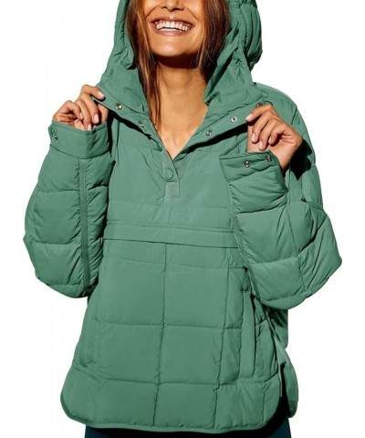 Womens's Lightweight Down Coat Long Sleeve Button Quilted Pullover Puffer Jacket Packable Hooded Oversized Winter Coat Green ...